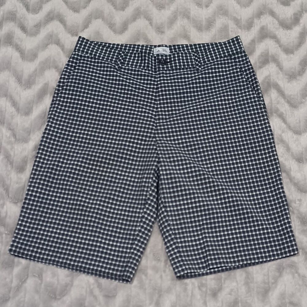 Adidas Mens Size 30 Black White Plaid Flat Front Chino Shorts